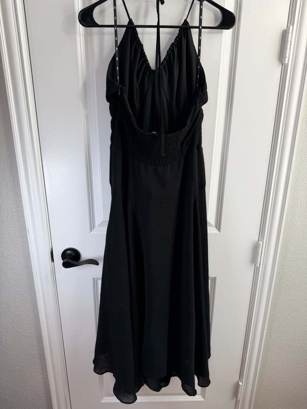 DKNY Black Pleated Halter Neck Backless Midi Dress Size 6